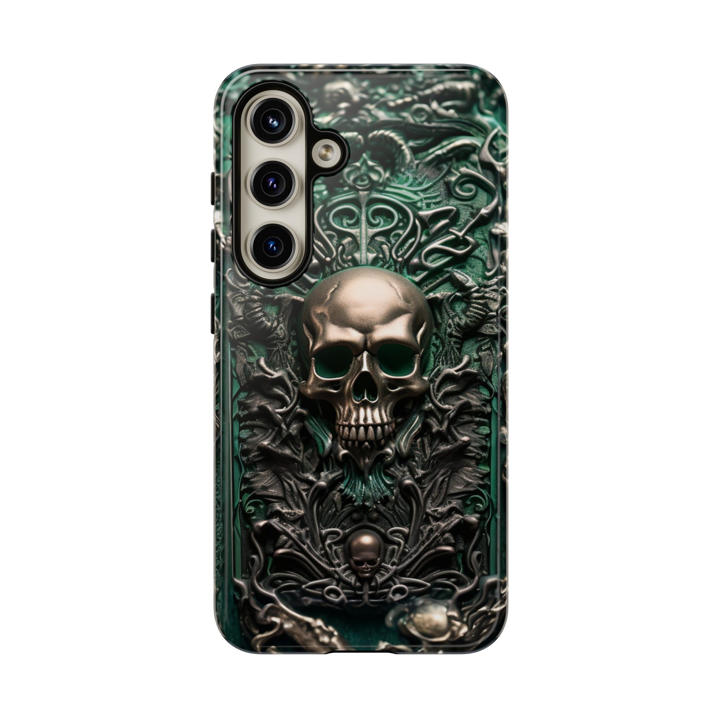 Green Skull Phone Case – Ornate Gothic Design for iPhone, Samsung Galaxy, and Google Pixel Devices