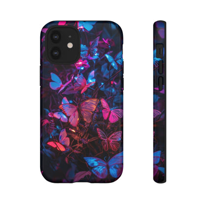 Neon Butterfly Garden Phone Case - Vibrant Nighttime Design for iPhone, Samsung Galaxy, and Google Pixel Devices