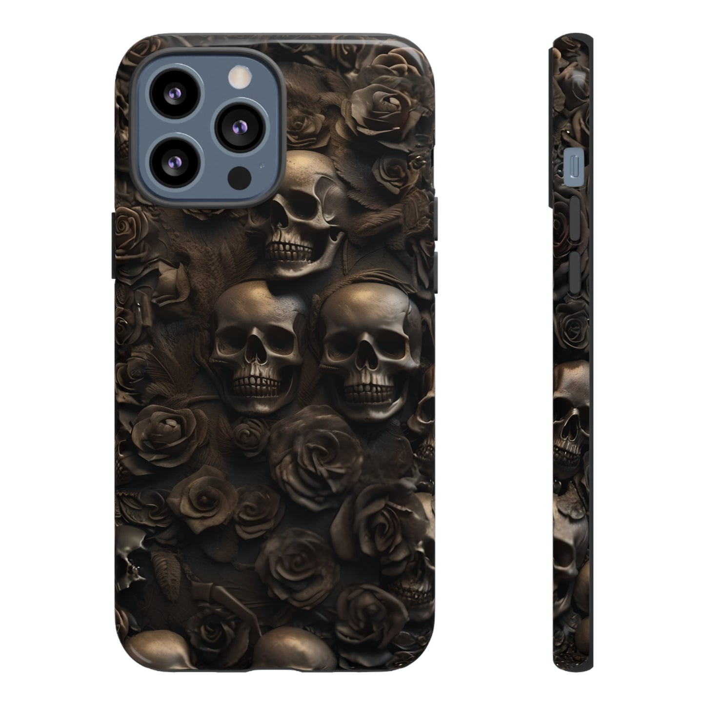 Sepia Gothic Skulls and Roses Phone Case – Dark Floral Design for iPhone, Samsung Galaxy, and Google Pixel Devices