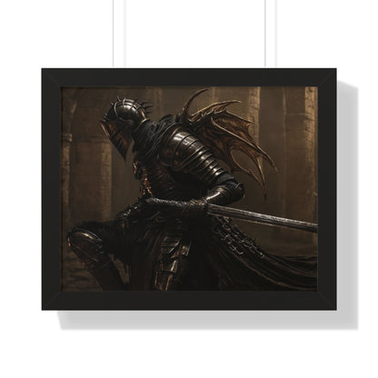 Framed Poster of a Dark Gothic Knight in Candlelit Medieval Castle - Fantasy Wall Art Decor