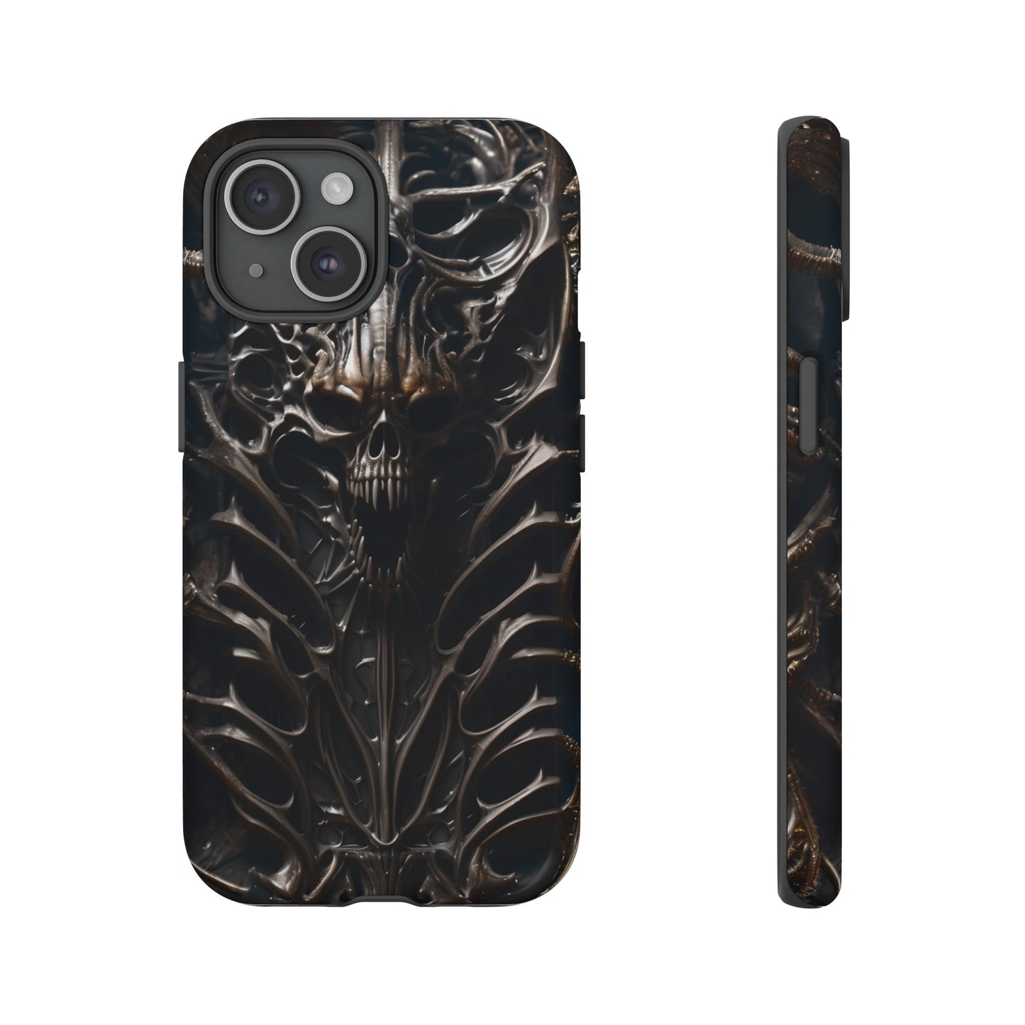 Biomechanical Horror 3 Tough Phone Case – Futuristic Alien Skull Design for iPhone, Samsung Galaxy, and Google Pixel Devices