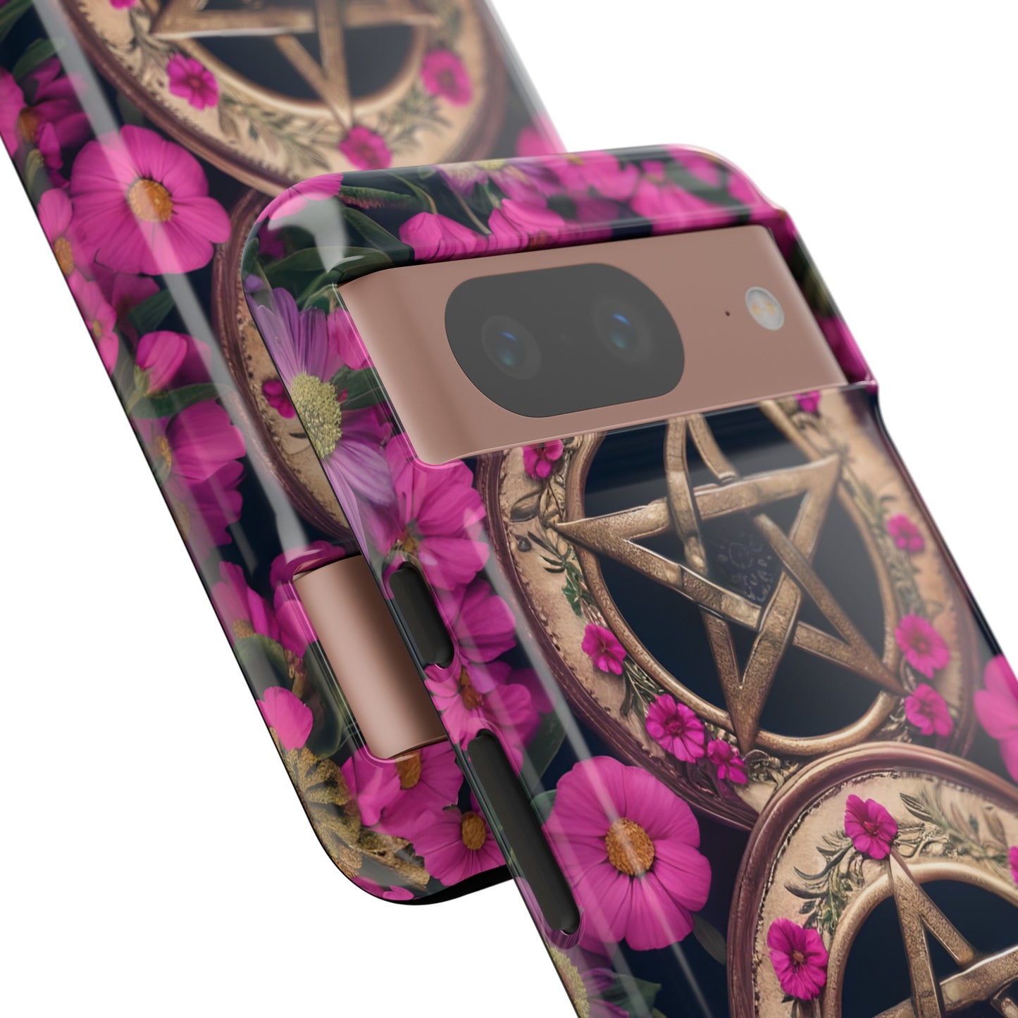 Pentacles in Pink Flowers Tough Phone Case – Mystical Floral Design for iPhone, Samsung Galaxy, and Google Pixel Devices