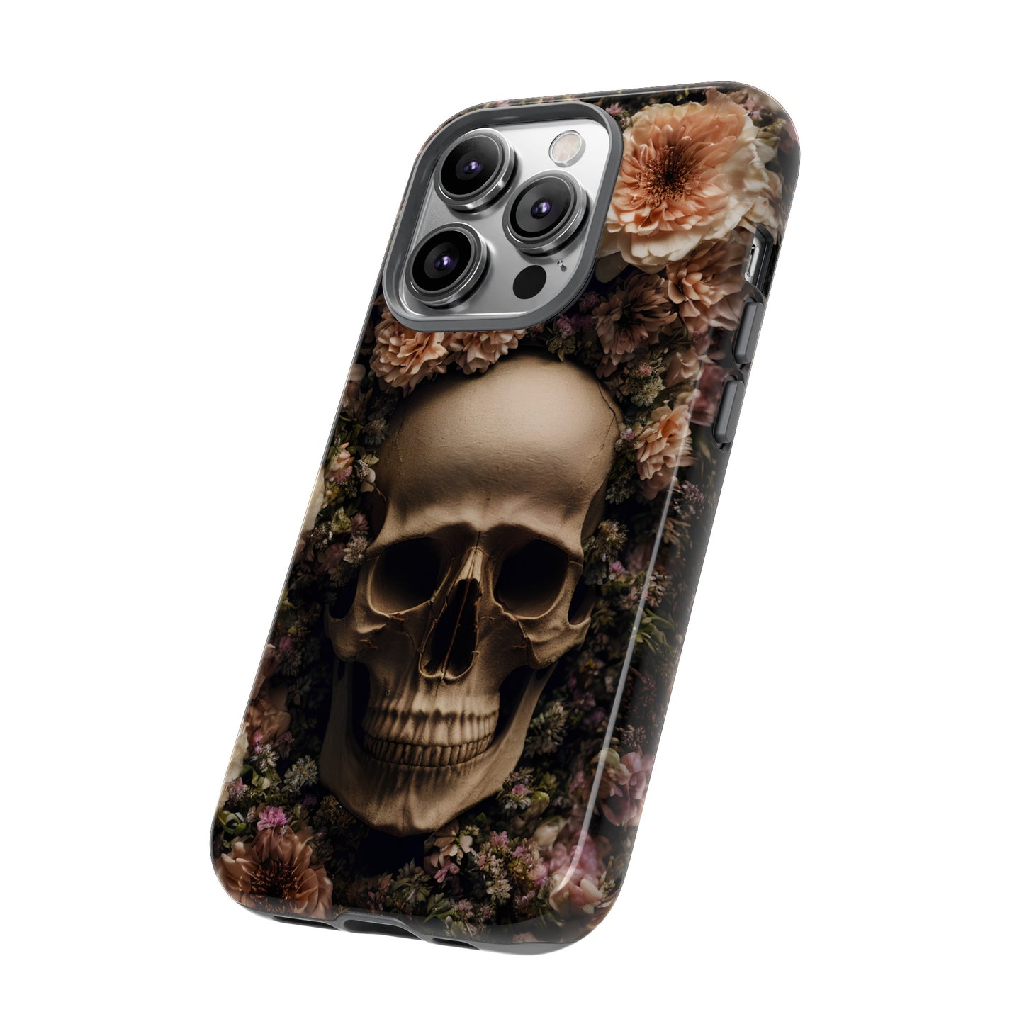 Skull and Flowers #2 Phone Case – Gothic Floral Design for iPhone, Samsung Galaxy, and Google Pixel Devices