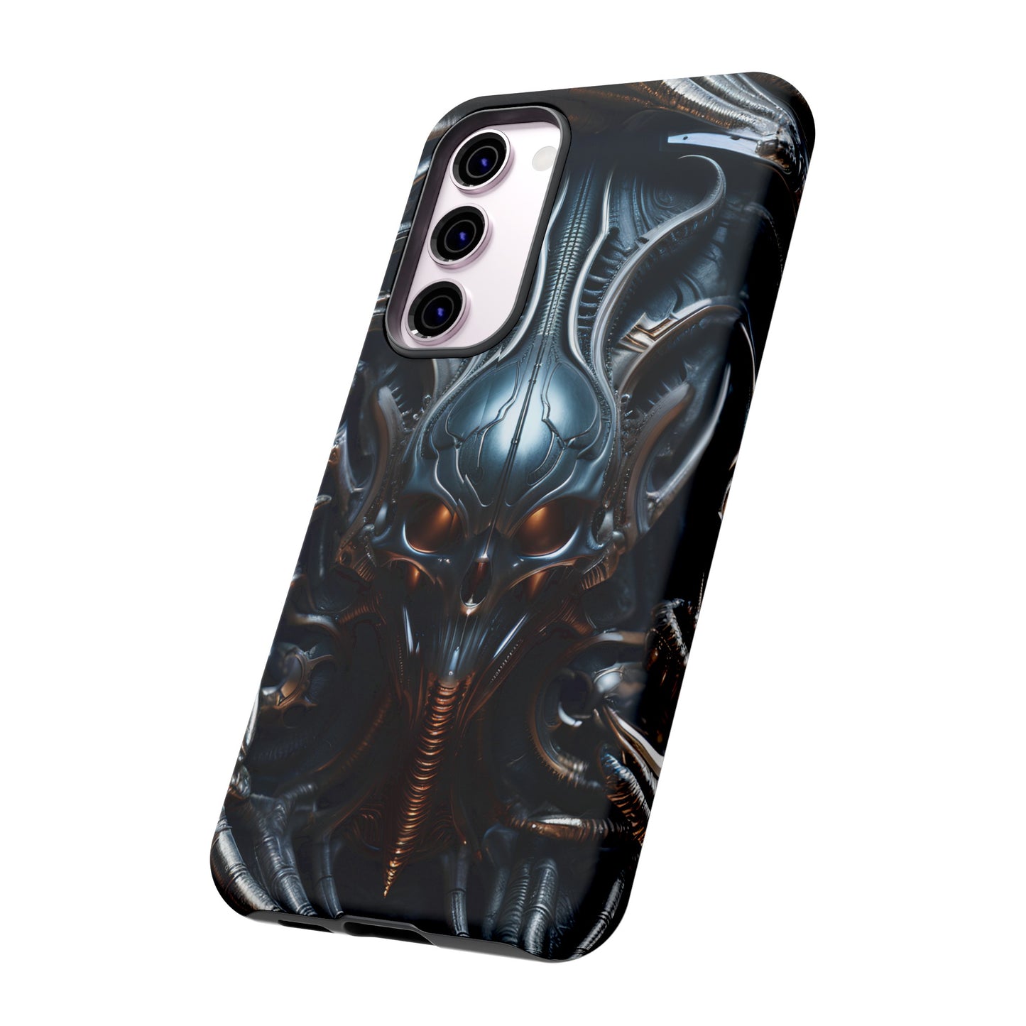 Metallic Alien Mask Phone Case – Futuristic Alien Horror Design for iPhone, Samsung Galaxy, and Google Pixel Devices