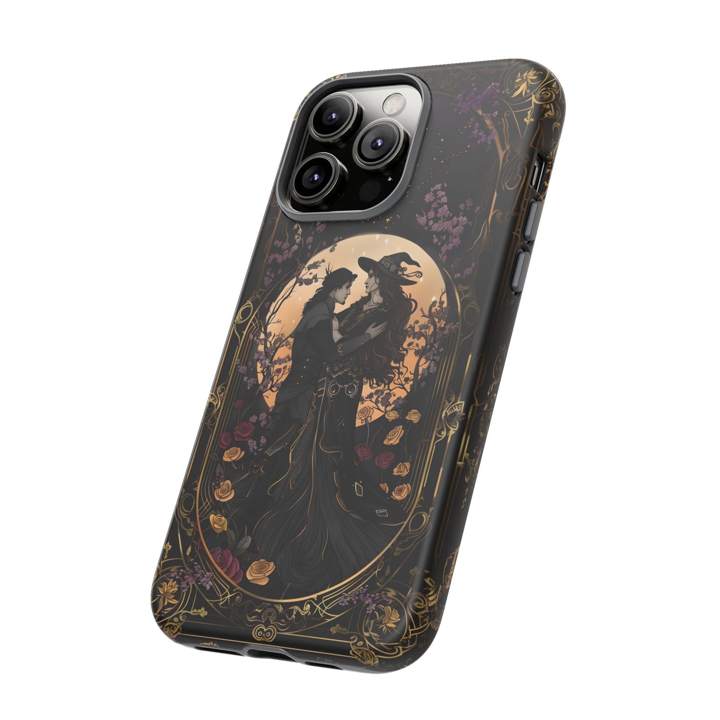 Gothic Romance Phone Case - Enchanted Witch and Lover Design for iPhone, Samsung Galaxy, and Google Pixel Devices