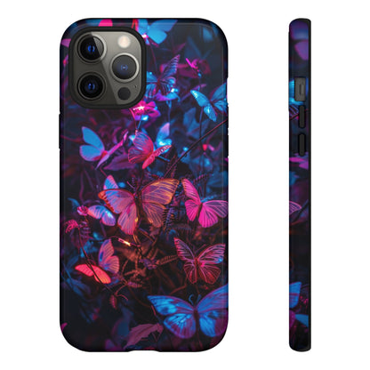 Neon Butterfly Garden Phone Case - Vibrant Nighttime Design for iPhone, Samsung Galaxy, and Google Pixel Devices