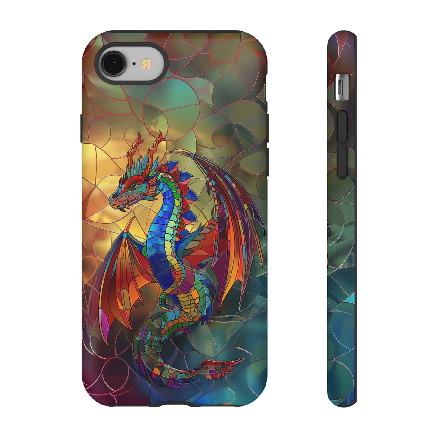 Stained Glass Dragon Phone Case - Colorful Fantasy Design for iPhone, Samsung Galaxy, Google Pixel Devices