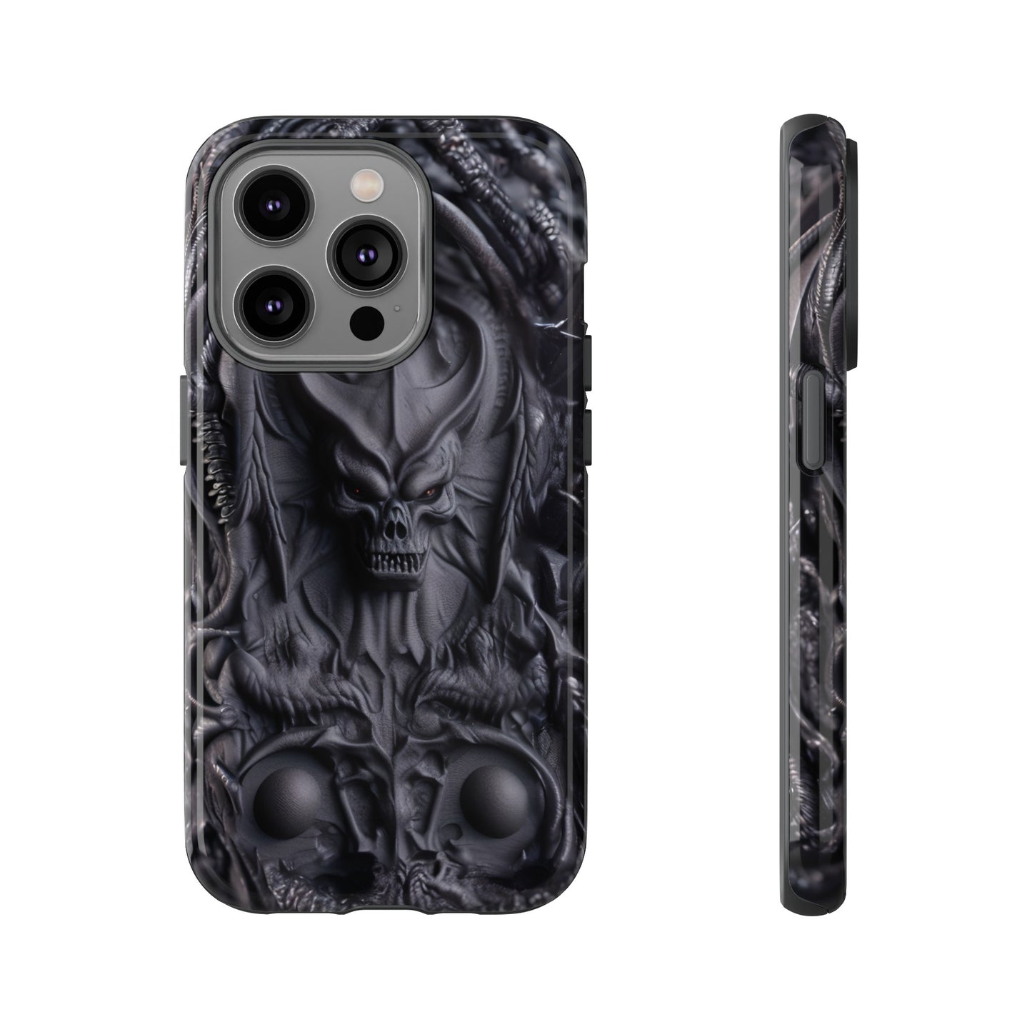 Black Demon Phone Case – Horned Hell Horror Design for iPhone, Samsung Galaxy, and Google Pixel Devices