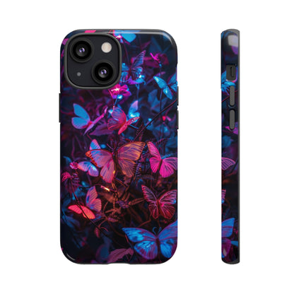 Neon Butterfly Garden Phone Case - Vibrant Nighttime Design for iPhone, Samsung Galaxy, and Google Pixel Devices