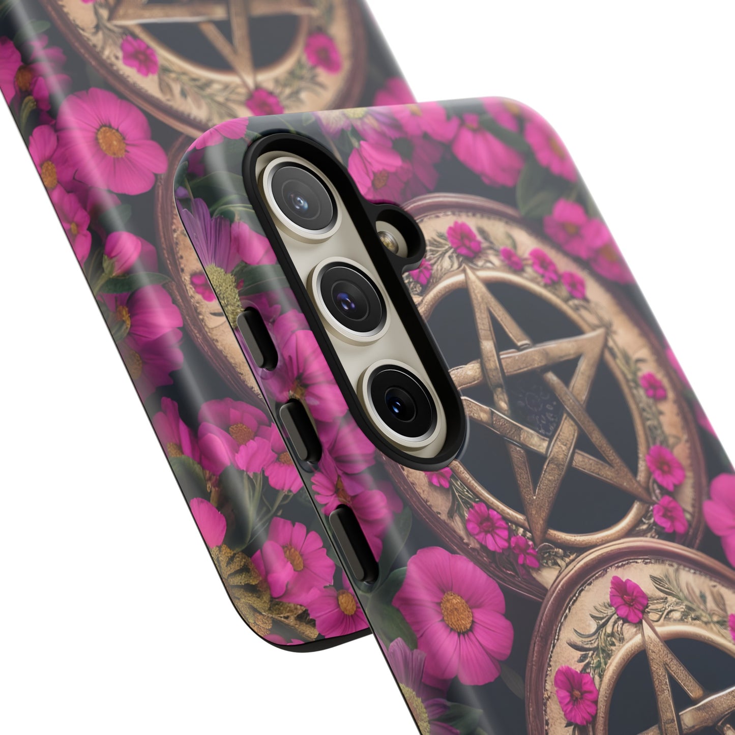 Pentacles in Pink Flowers Tough Phone Case – Mystical Floral Design for iPhone, Samsung Galaxy, and Google Pixel Devices