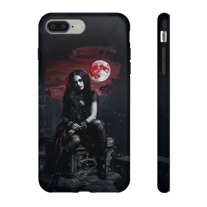 Gothic Vampire Girl Phone Case - Dark Fantasy Design with Blood Moon for iPhone,  Samsung Galaxy, and Google Pixel Devices