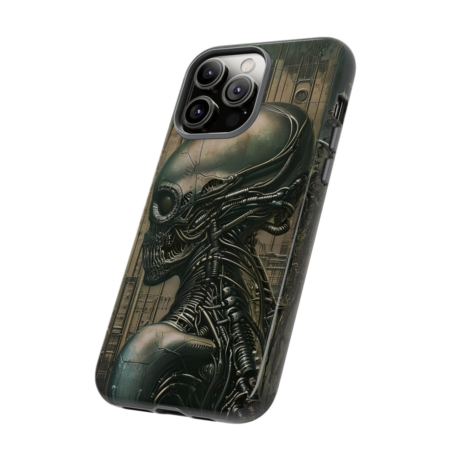 Biomechanical Android Phone Case – Futuristic Alien Horror H.R. Giger-Inspired Design for iPhone, Samsung Galaxy, and Google Pixel Devices