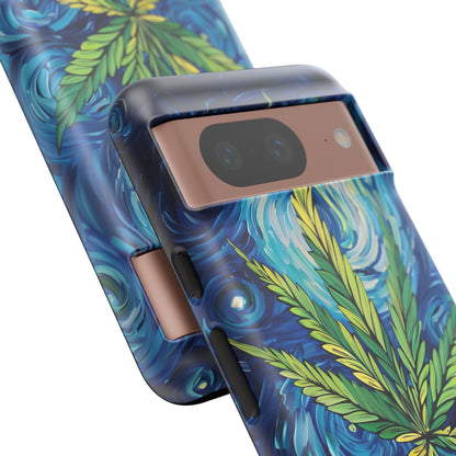 Pot Leaf Starry Night Phone Case – Artistic Marijuana Design for iPhone, Samsung Galaxy, and Google Pixel Devices