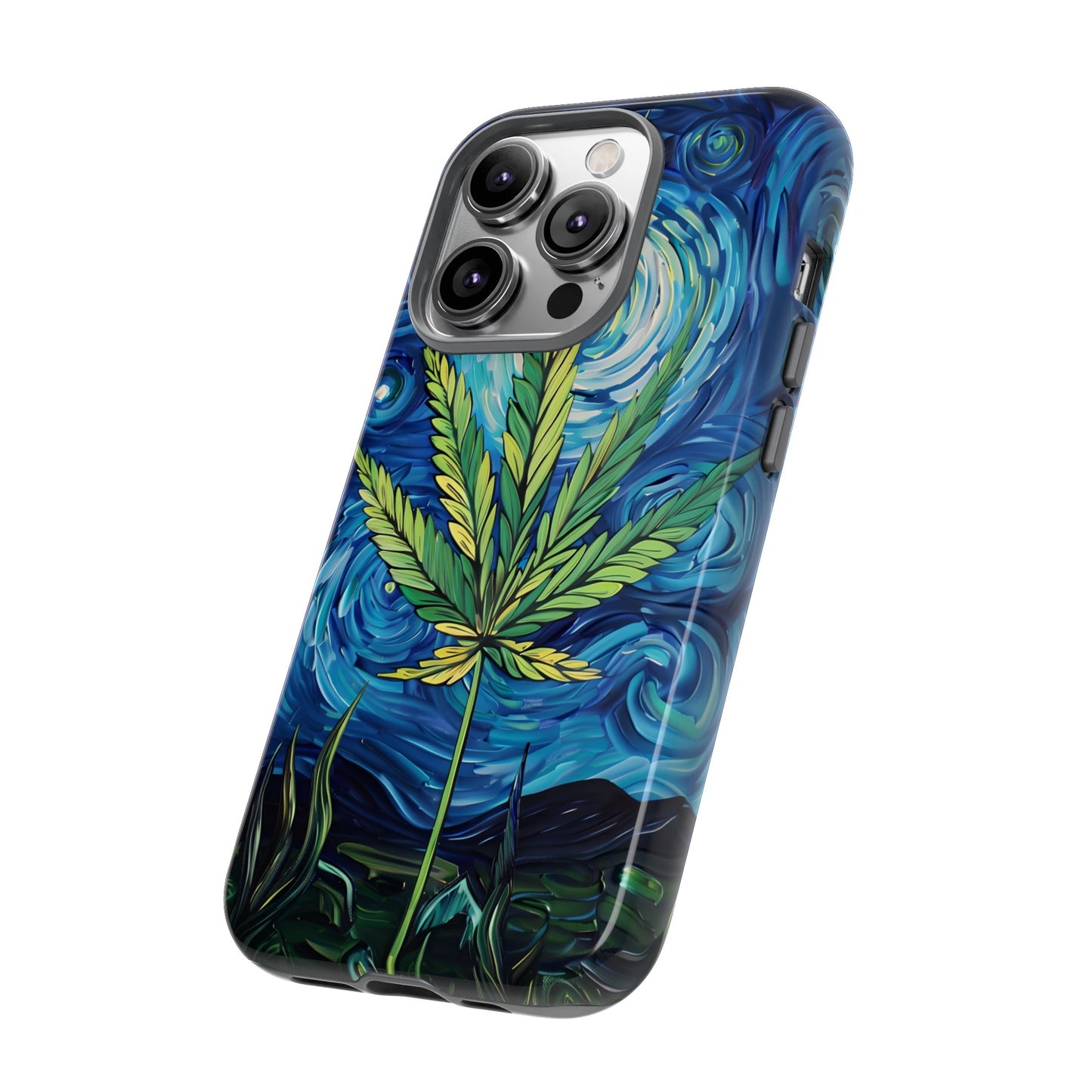 Pot Leaf Starry Night Phone Case – Artistic Marijuana Design for iPhone, Samsung Galaxy, and Google Pixel Devices