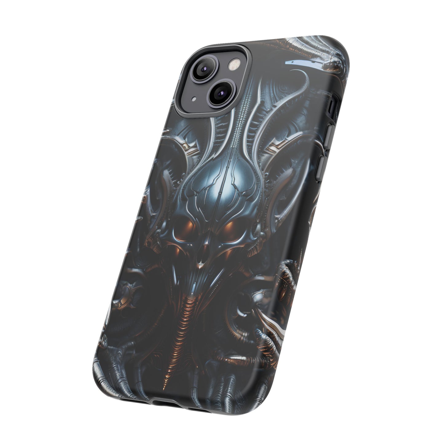 Metallic Alien Mask Phone Case – Futuristic Alien Horror Design for iPhone, Samsung Galaxy, and Google Pixel Devices