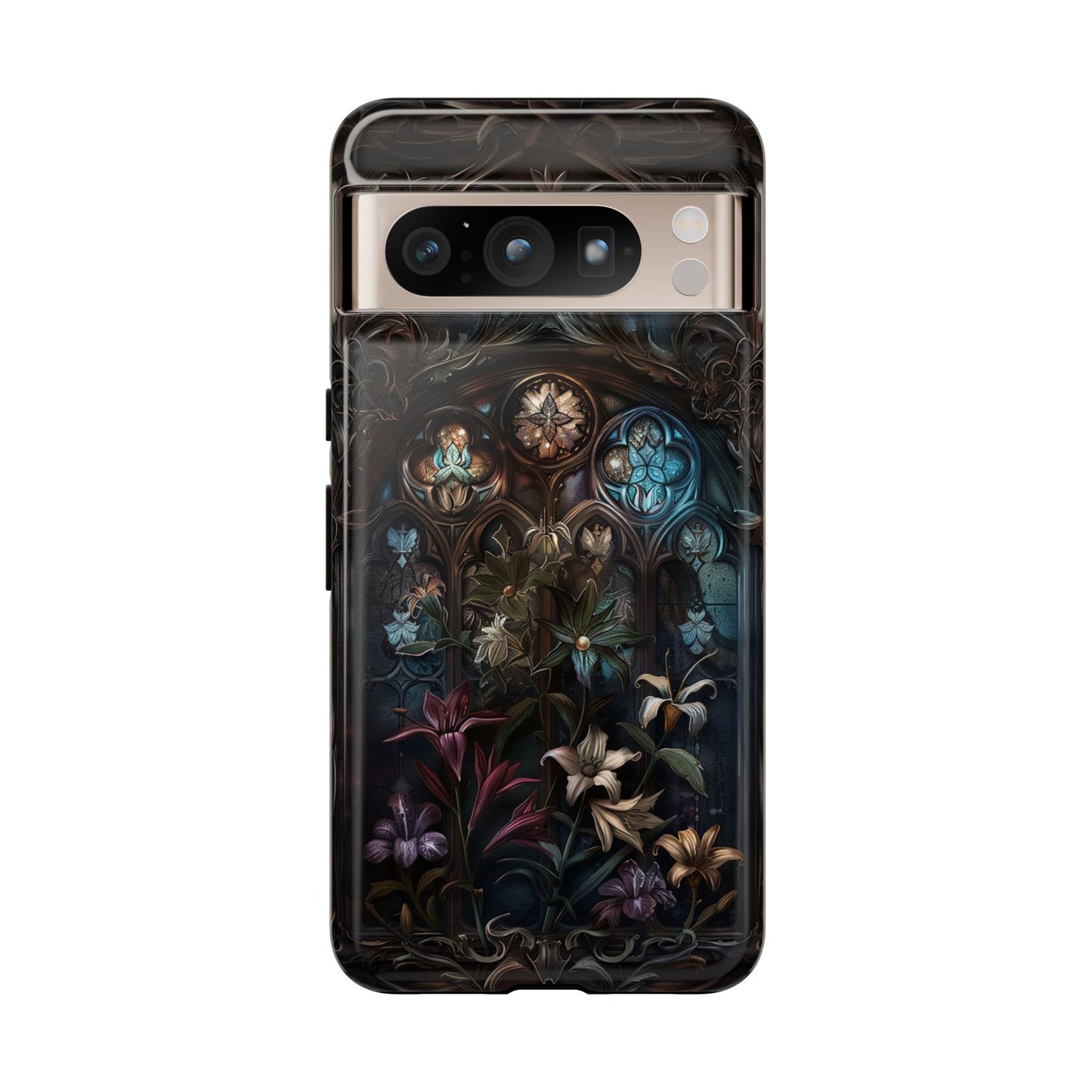 Elegant Gothic Flower Art Phone Case - Intricate Floral Design for iPhone, Samsung Galaxy, and Google Pixel Devices