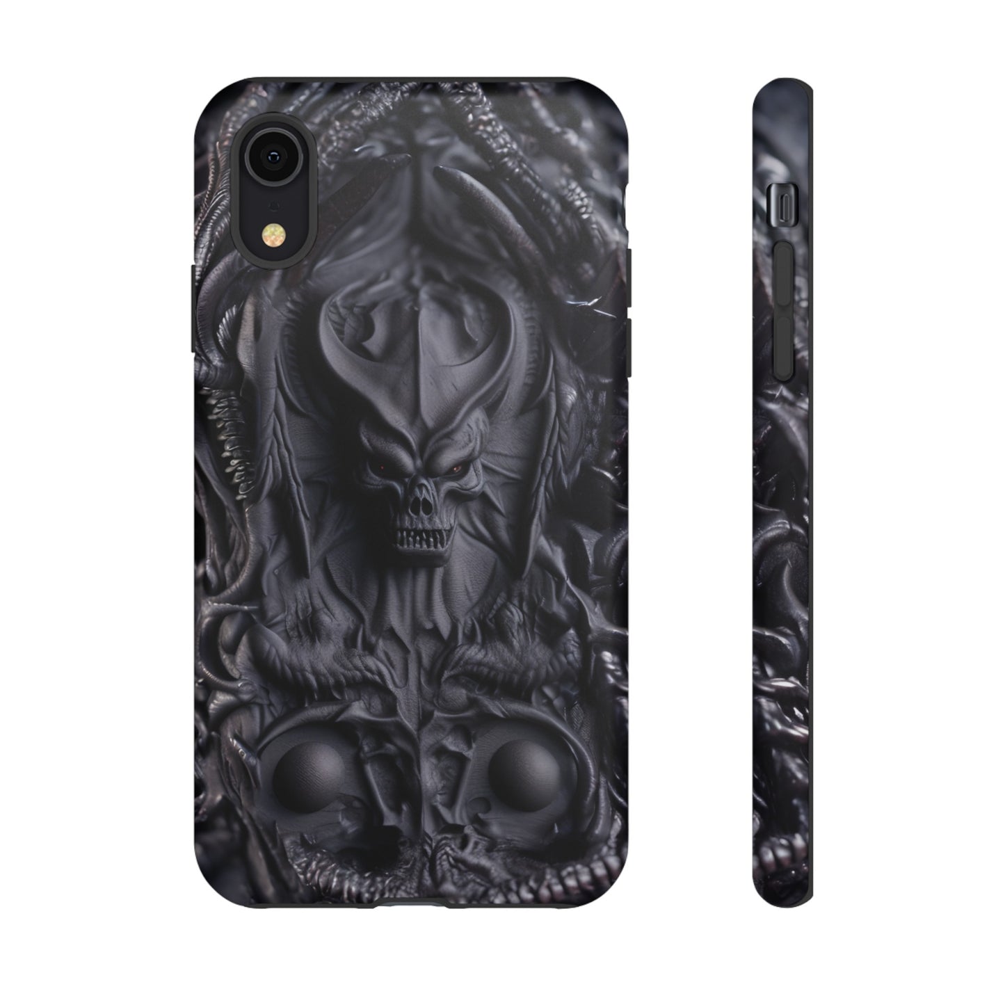 Black Demon Phone Case – Horned Hell Horror Design for iPhone, Samsung Galaxy, and Google Pixel Devices