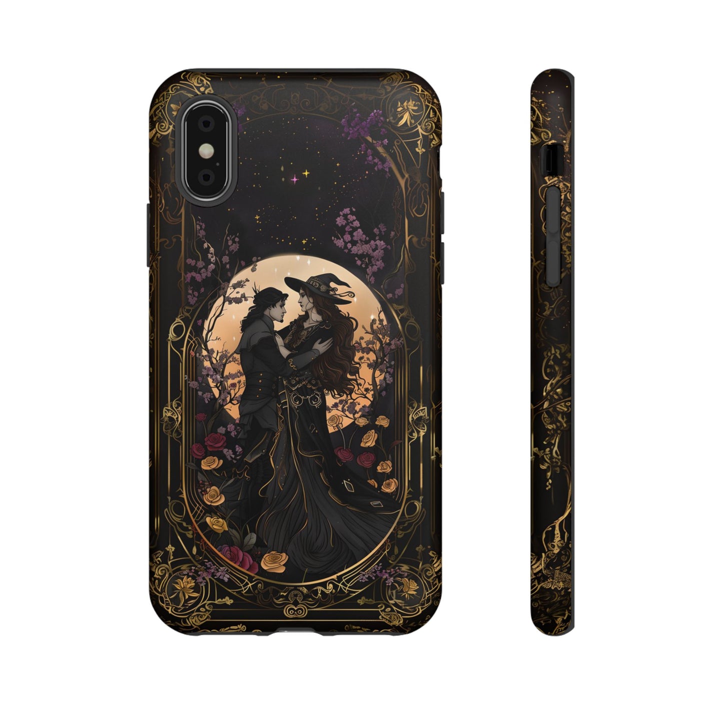 Gothic Romance Phone Case - Enchanted Witch and Lover Design for iPhone, Samsung Galaxy, and Google Pixel Devices