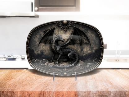 Black Dragon Fantasy Platter – Gothic Dragon Tray with Optional Personalized Text