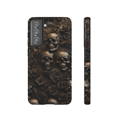 Sepia Gothic Skulls and Roses Phone Case – Dark Floral Design for iPhone, Samsung Galaxy, and Google Pixel Devices