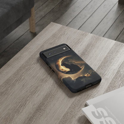 Black Cat on Crescent Moon Phone Case - Mystical Night Sky Design for iPhone, Samsung Galaxy, and Google Pixel Devices