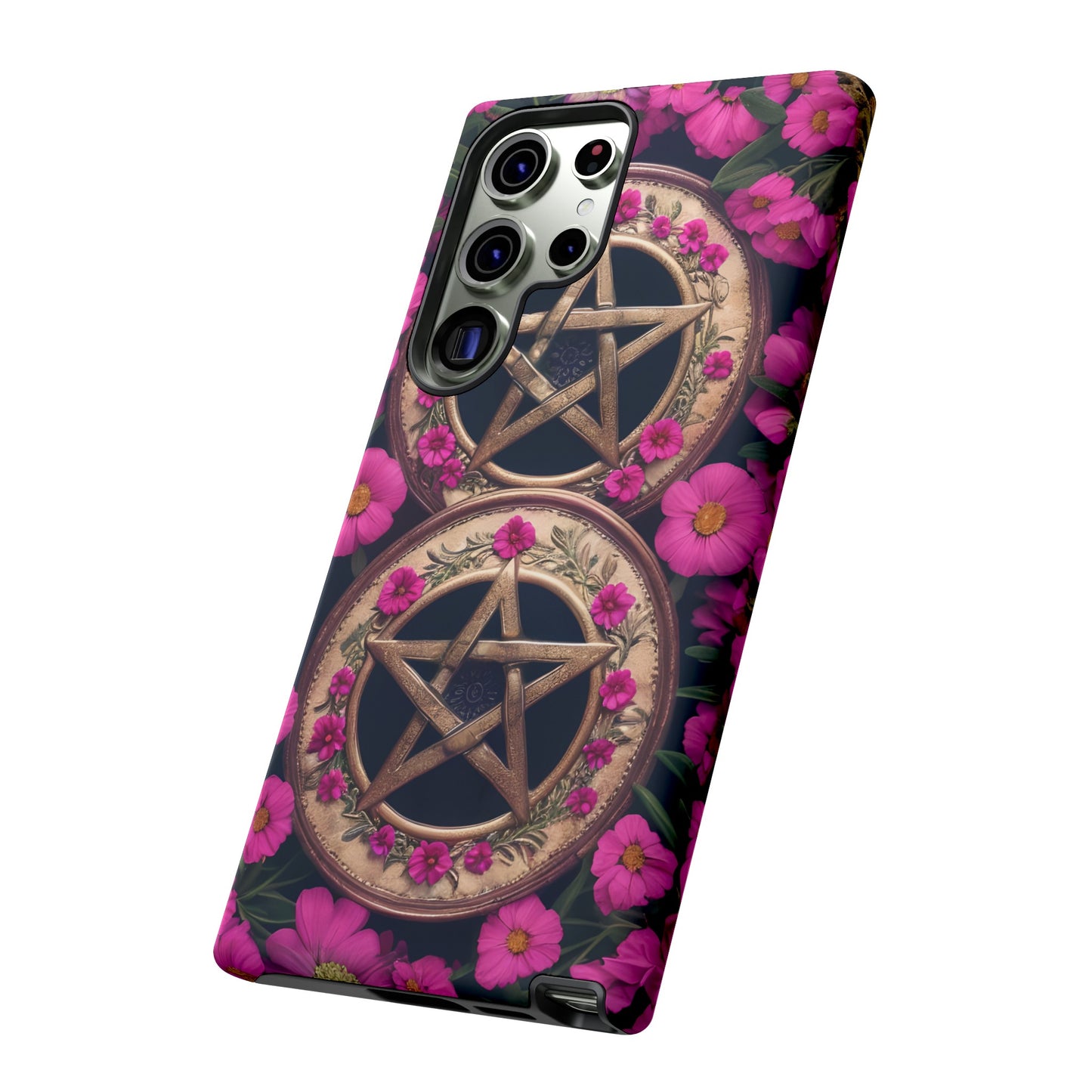 Pentacles in Pink Flowers Tough Phone Case – Mystical Floral Design for iPhone, Samsung Galaxy, and Google Pixel Devices