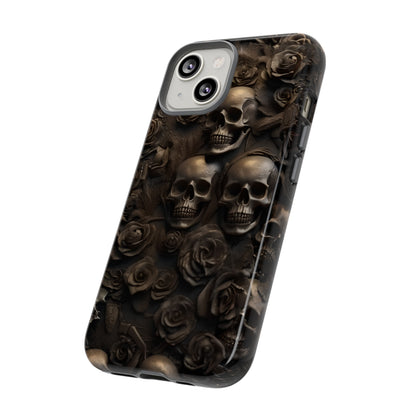 Sepia Gothic Skulls and Roses Phone Case – Dark Floral Design for iPhone, Samsung Galaxy, and Google Pixel Devices