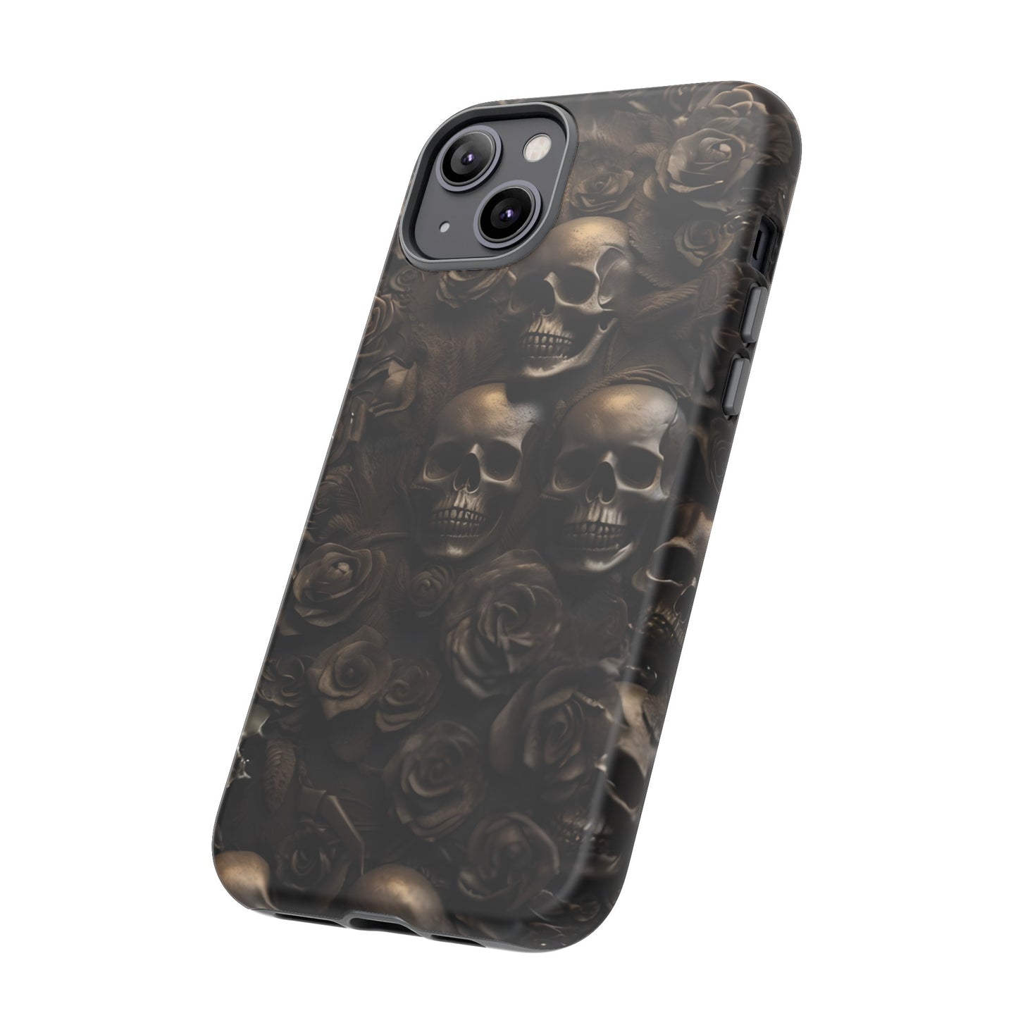 Sepia Gothic Skulls and Roses Phone Case – Dark Floral Design for iPhone, Samsung Galaxy, and Google Pixel Devices