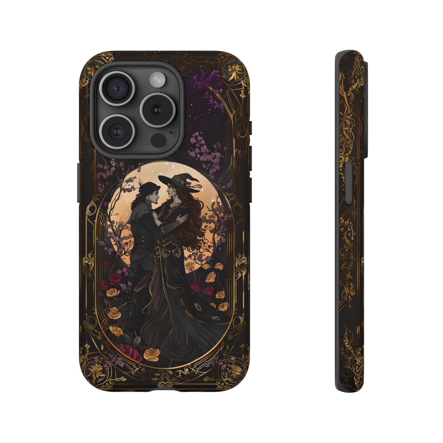 Gothic Romance Phone Case - Enchanted Witch and Lover Design for iPhone, Samsung Galaxy, and Google Pixel Devices