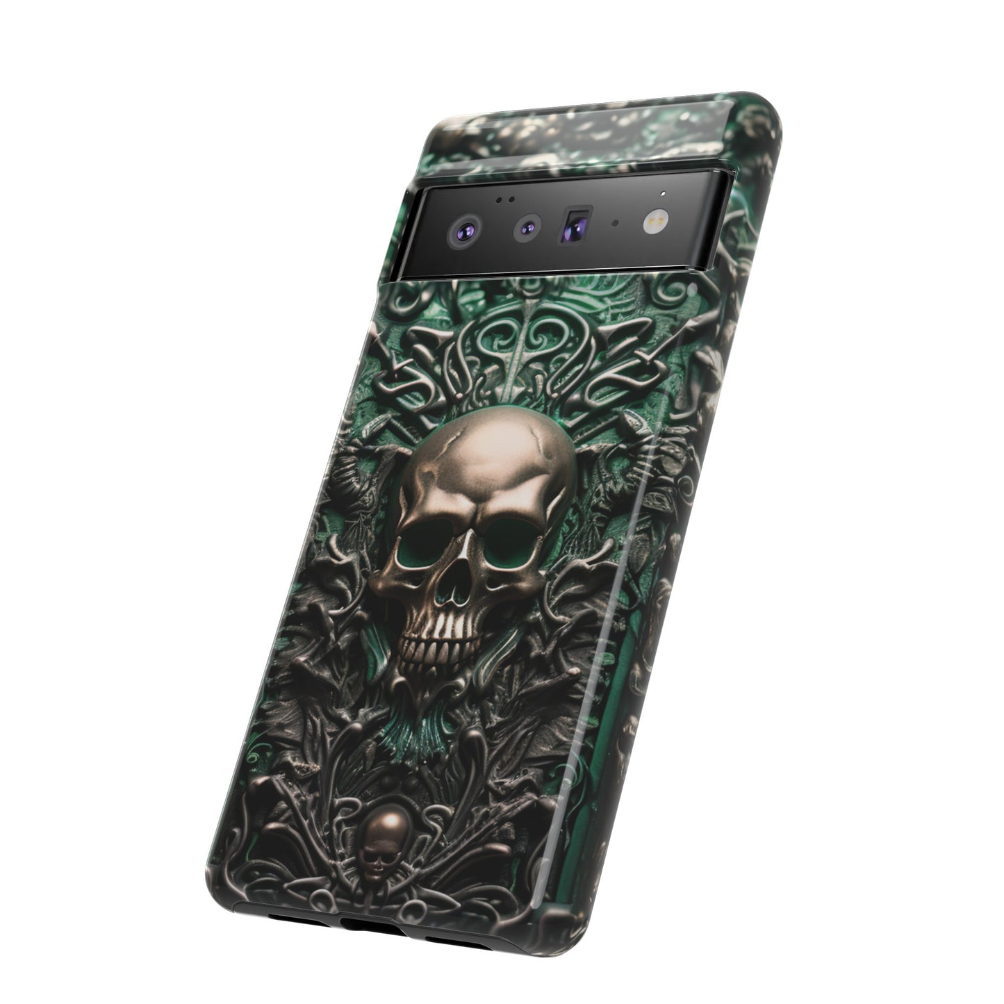 Green Skull Phone Case – Ornate Gothic Design for iPhone, Samsung Galaxy, and Google Pixel Devices