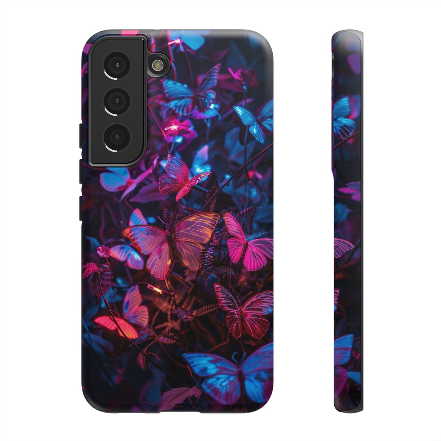 Neon Butterfly Garden Phone Case - Vibrant Nighttime Design for iPhone, Samsung Galaxy, and Google Pixel Devices