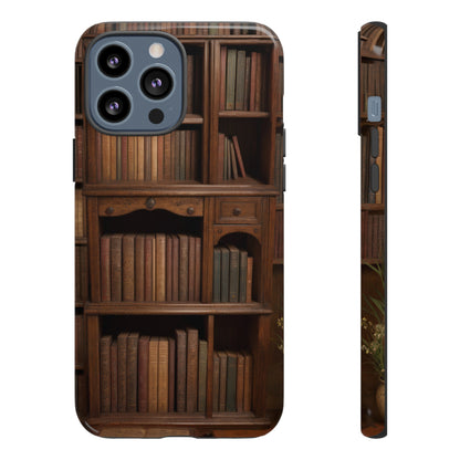 Book Shelf Phone Case – Vintage Library Design for iPhone, Samsung Galaxy, and Google Pixel Devices