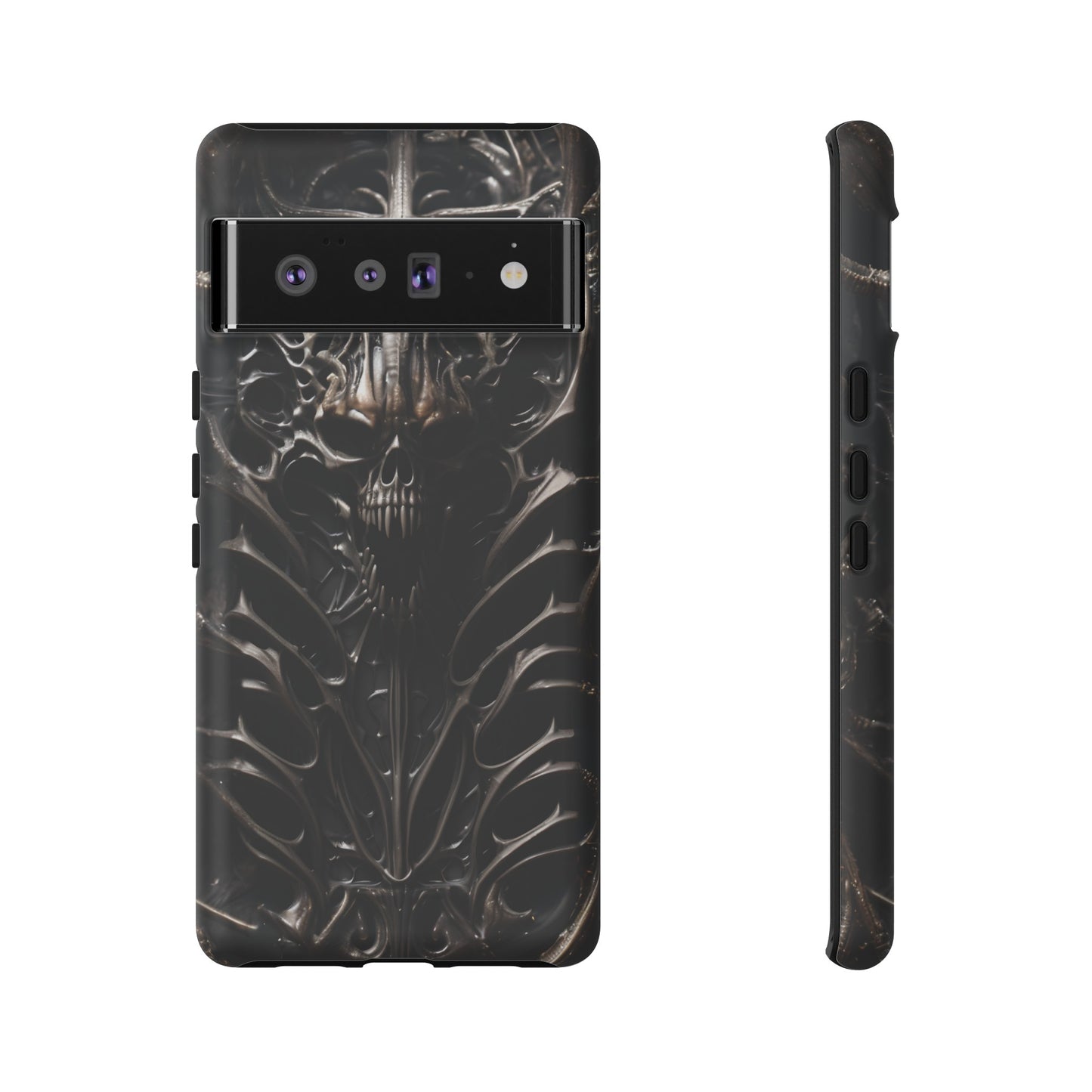 Biomechanical Horror 3 Tough Phone Case – Futuristic Alien Skull Design for iPhone, Samsung Galaxy, and Google Pixel Devices