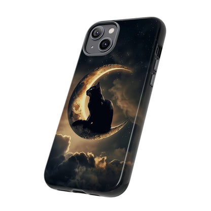 Black Cat on Crescent Moon Phone Case - Mystical Night Sky Design for iPhone, Samsung Galaxy, and Google Pixel Devices