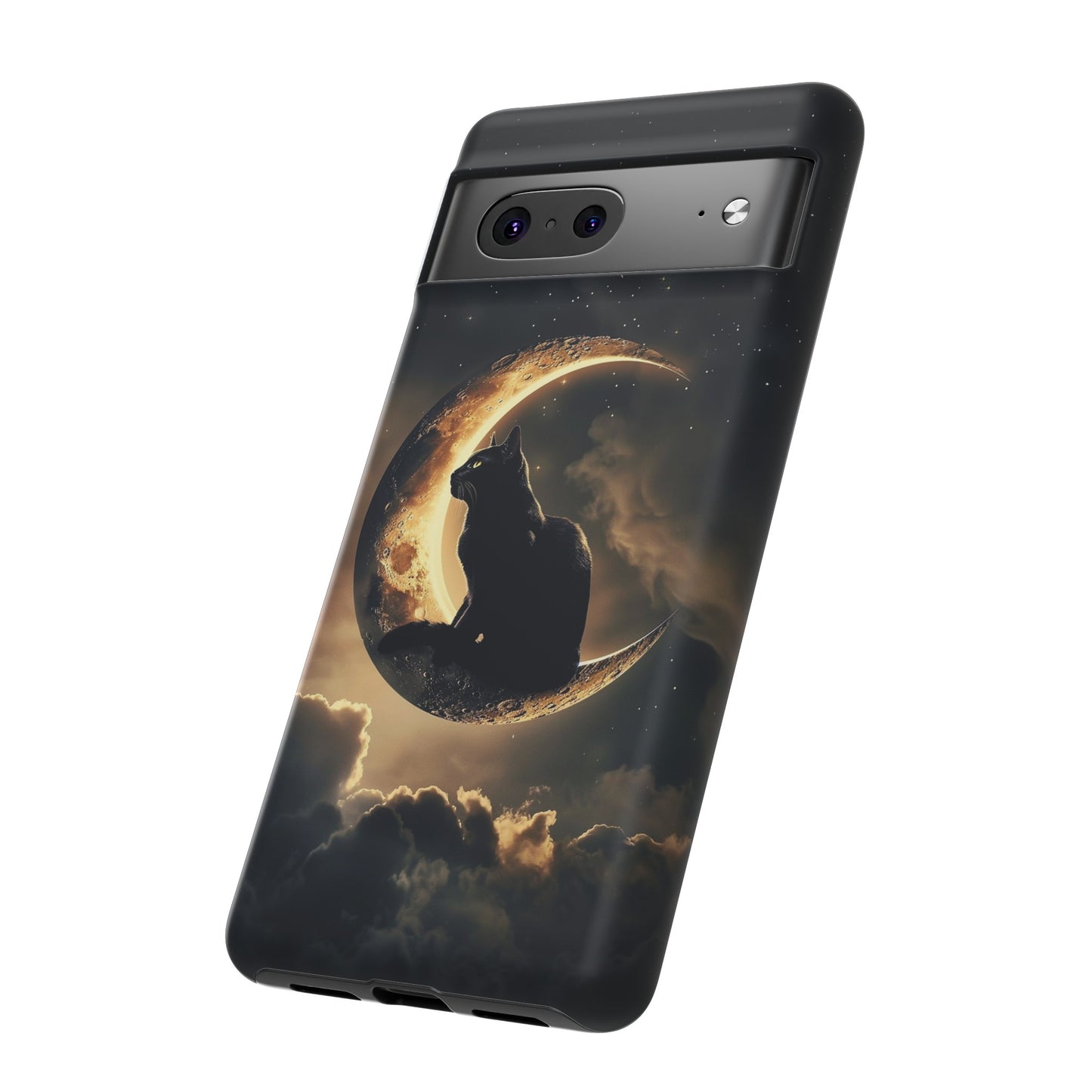 Black Cat on Crescent Moon Phone Case - Mystical Night Sky Design for iPhone, Samsung Galaxy, and Google Pixel Devices