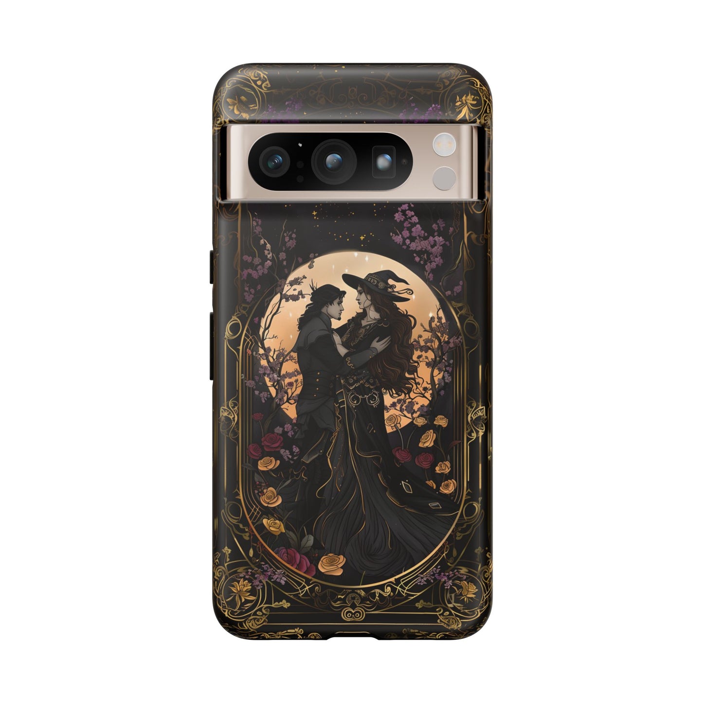 Gothic Romance Phone Case - Enchanted Witch and Lover Design for iPhone, Samsung Galaxy, and Google Pixel Devices