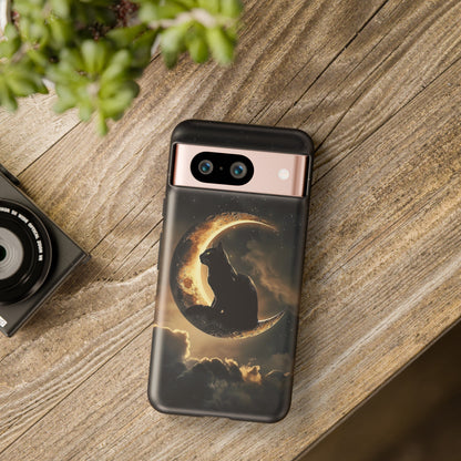 Black Cat on Crescent Moon Phone Case - Mystical Night Sky Design for iPhone, Samsung Galaxy, and Google Pixel Devices