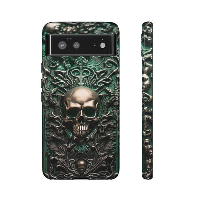 Green Skull Phone Case – Ornate Gothic Design for iPhone, Samsung Galaxy, and Google Pixel Devices