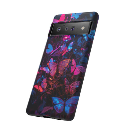 Neon Butterfly Garden Phone Case - Vibrant Nighttime Design for iPhone, Samsung Galaxy, and Google Pixel Devices