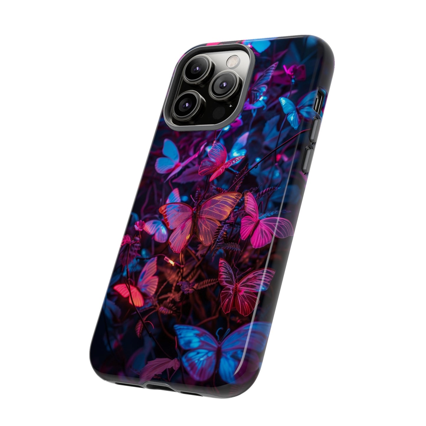 Neon Butterfly Garden Phone Case - Vibrant Nighttime Design for iPhone, Samsung Galaxy, and Google Pixel Devices