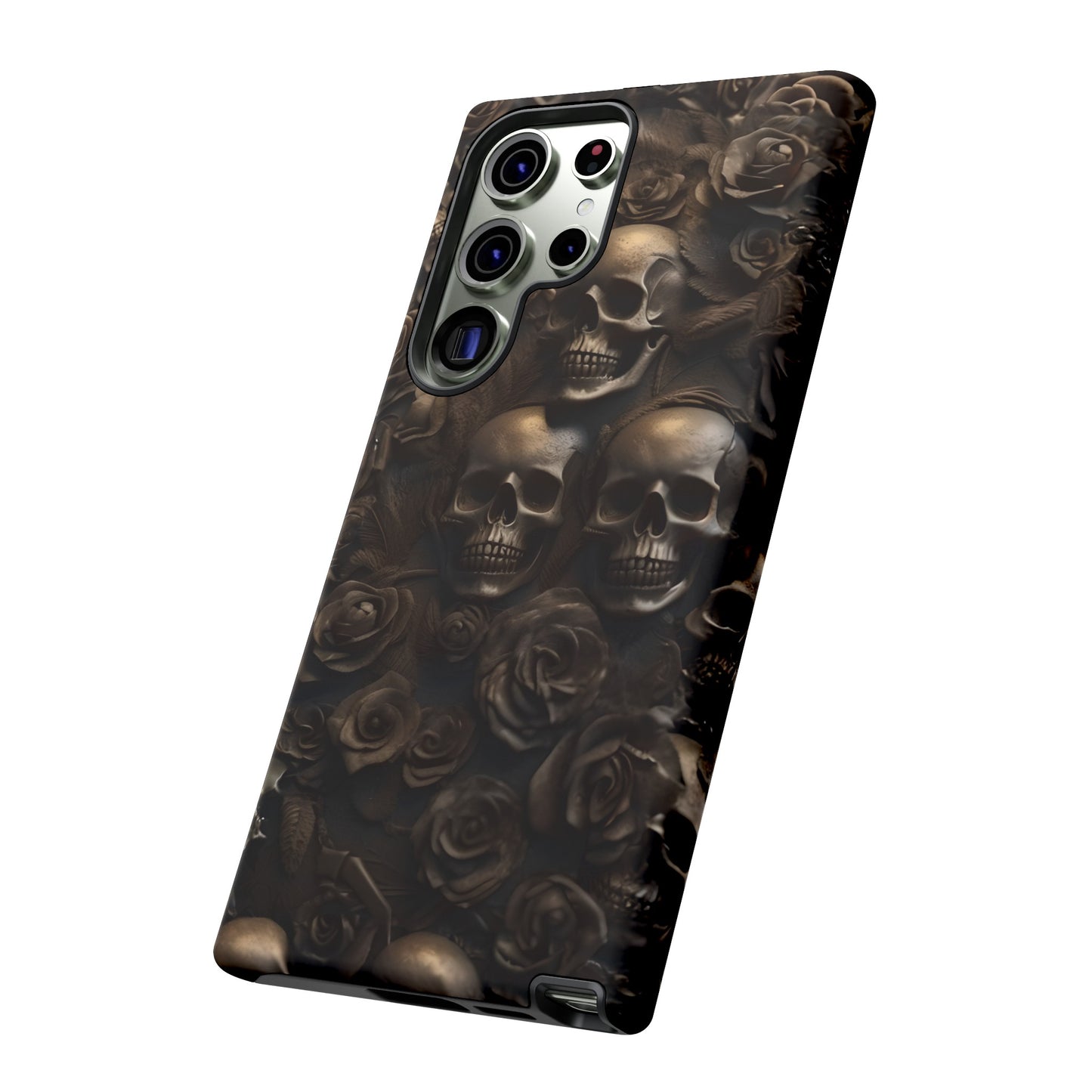 Sepia Gothic Skulls and Roses Phone Case – Dark Floral Design for iPhone, Samsung Galaxy, and Google Pixel Devices