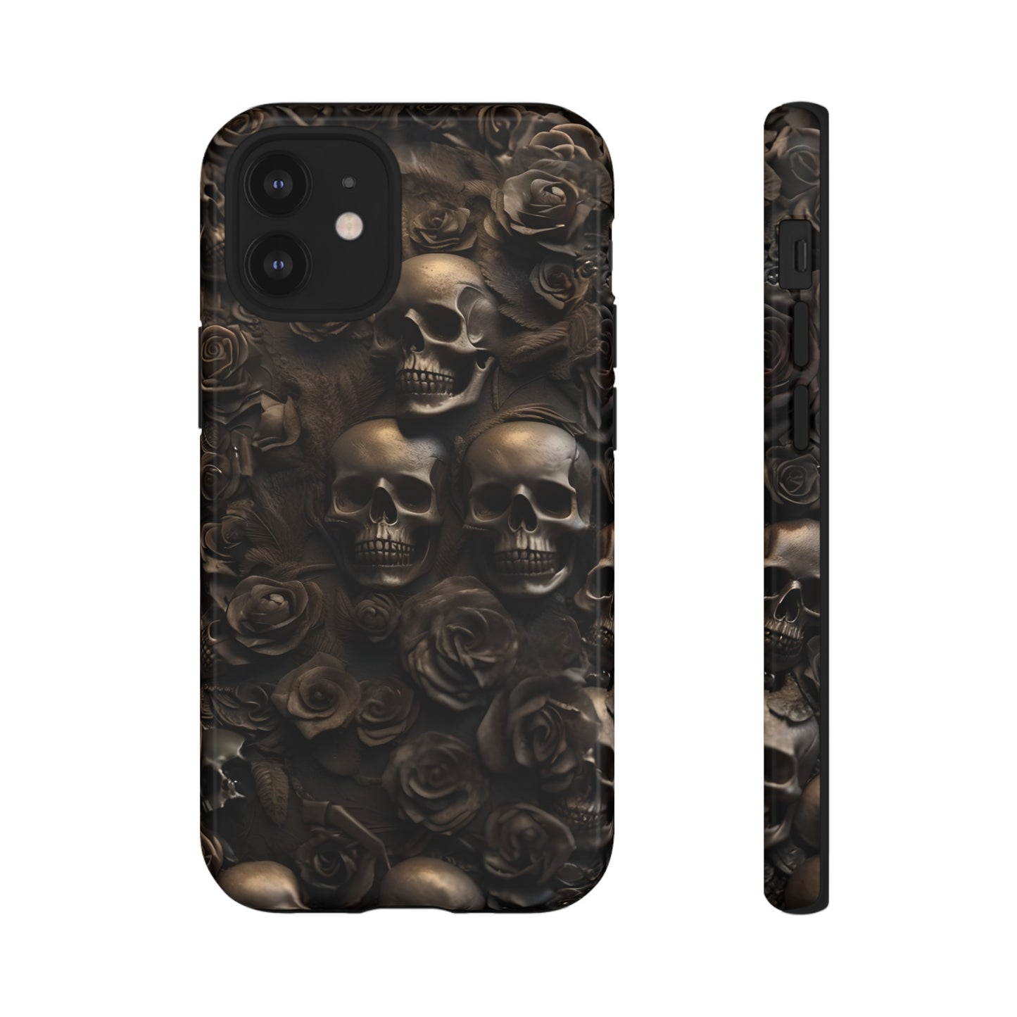 Sepia Gothic Skulls and Roses Phone Case – Dark Floral Design for iPhone, Samsung Galaxy, and Google Pixel Devices