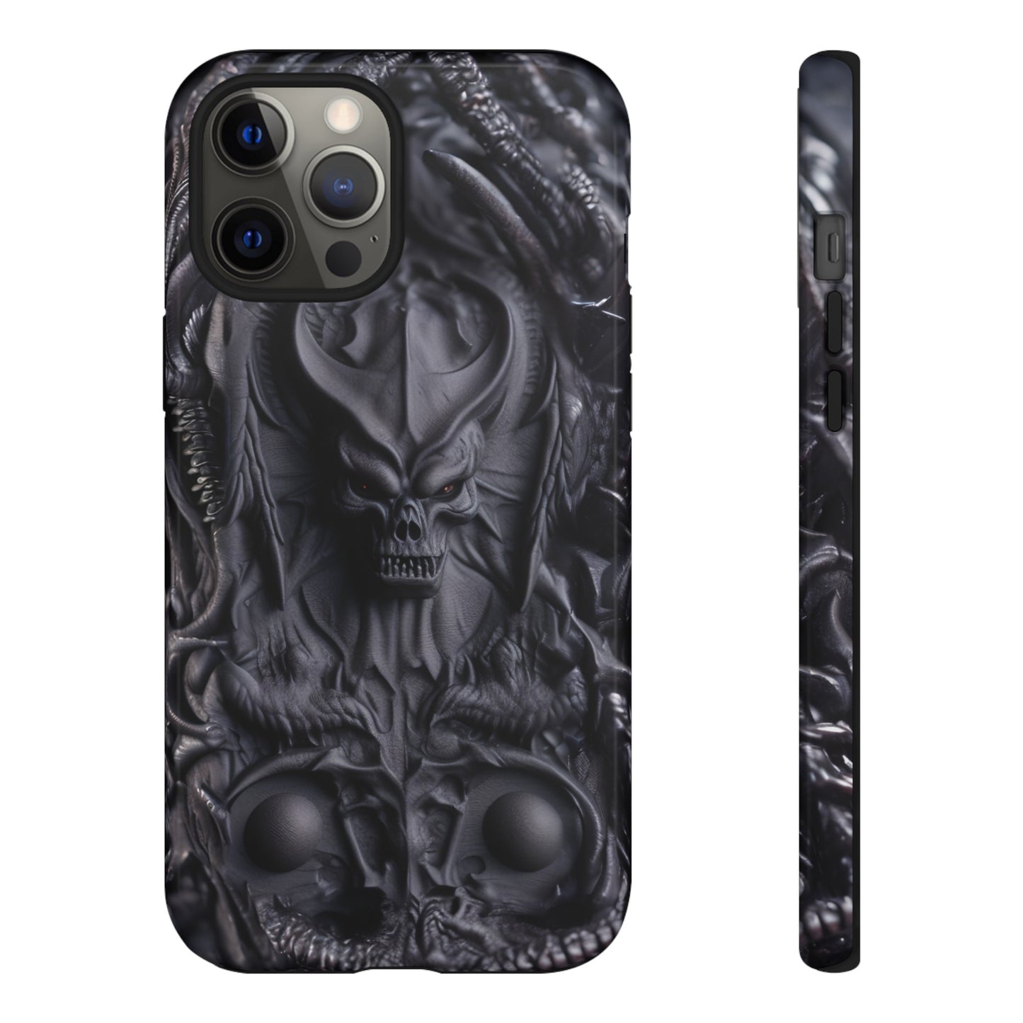 Black Demon Phone Case – Horned Hell Horror Design for iPhone, Samsung Galaxy, and Google Pixel Devices