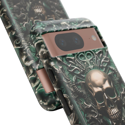 Green Skull Phone Case – Ornate Gothic Design for iPhone, Samsung Galaxy, and Google Pixel Devices