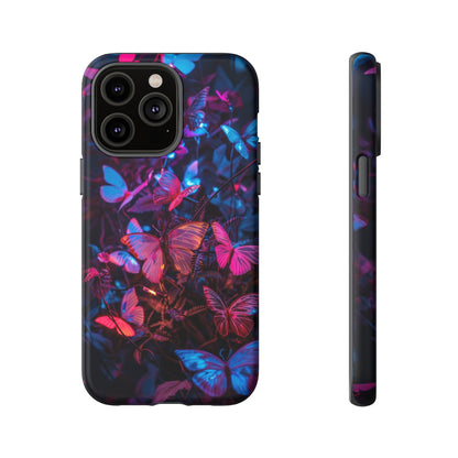 Neon Butterfly Garden Phone Case - Vibrant Nighttime Design for iPhone, Samsung Galaxy, and Google Pixel Devices