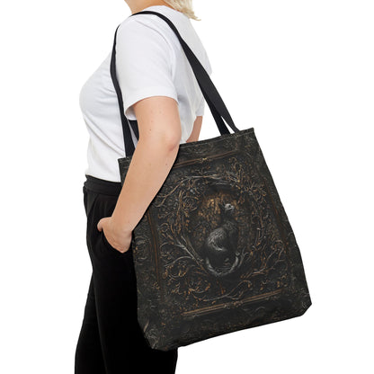 Vintage-Inspired Gothic Cat Tote Bag with Ornate Design - Perfect for Gothic Aesthetic and Nature Lovers