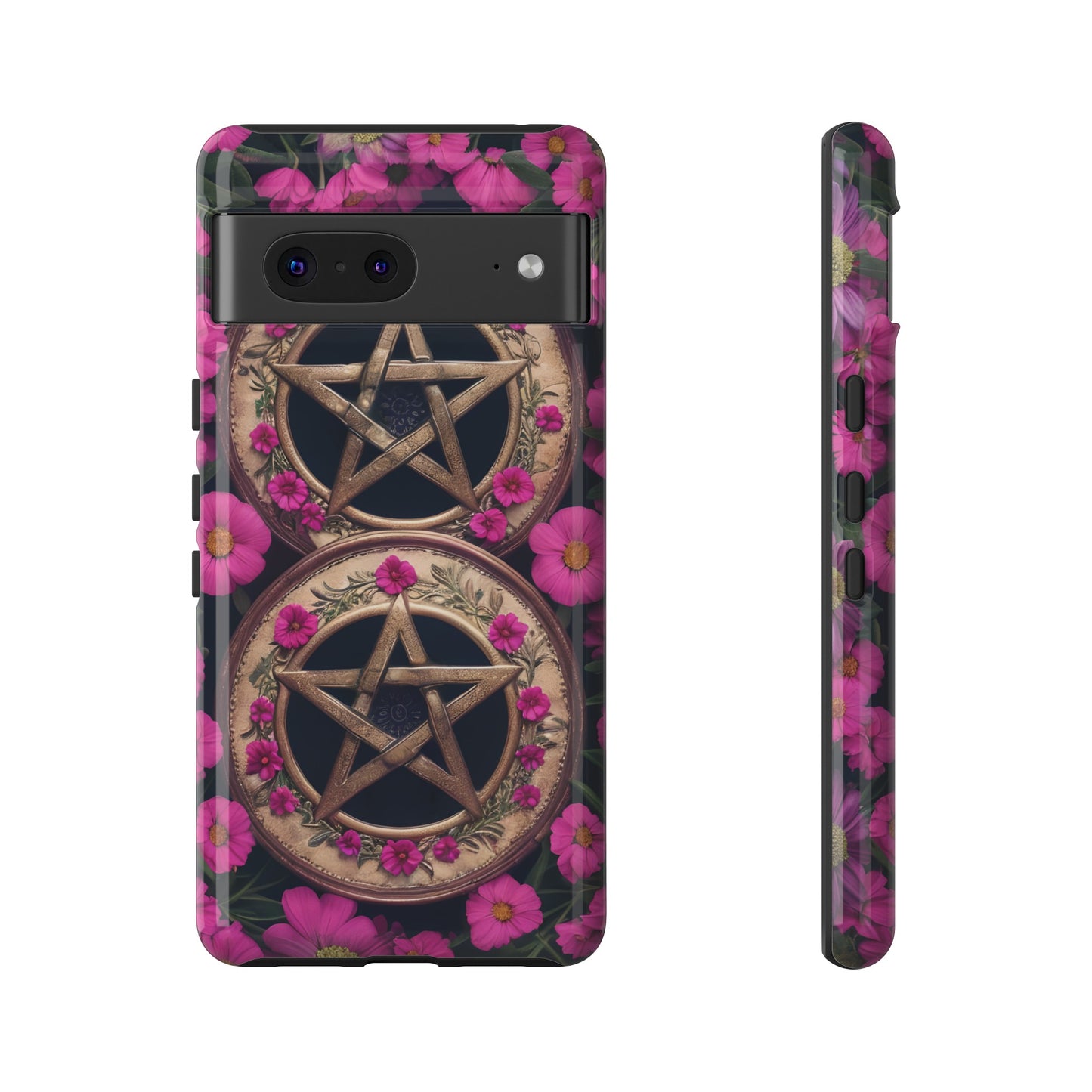 Pentacles in Pink Flowers Tough Phone Case – Mystical Floral Design for iPhone, Samsung Galaxy, and Google Pixel Devices