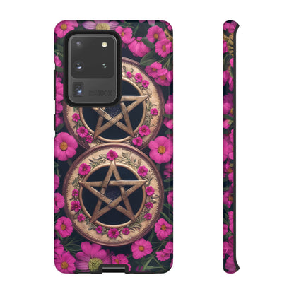 Pentacles in Pink Flowers Tough Phone Case – Mystical Floral Design for iPhone, Samsung Galaxy, and Google Pixel Devices