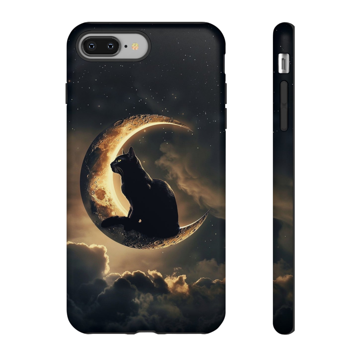 Black Cat on Crescent Moon Phone Case - Mystical Night Sky Design for iPhone, Samsung Galaxy, and Google Pixel Devices