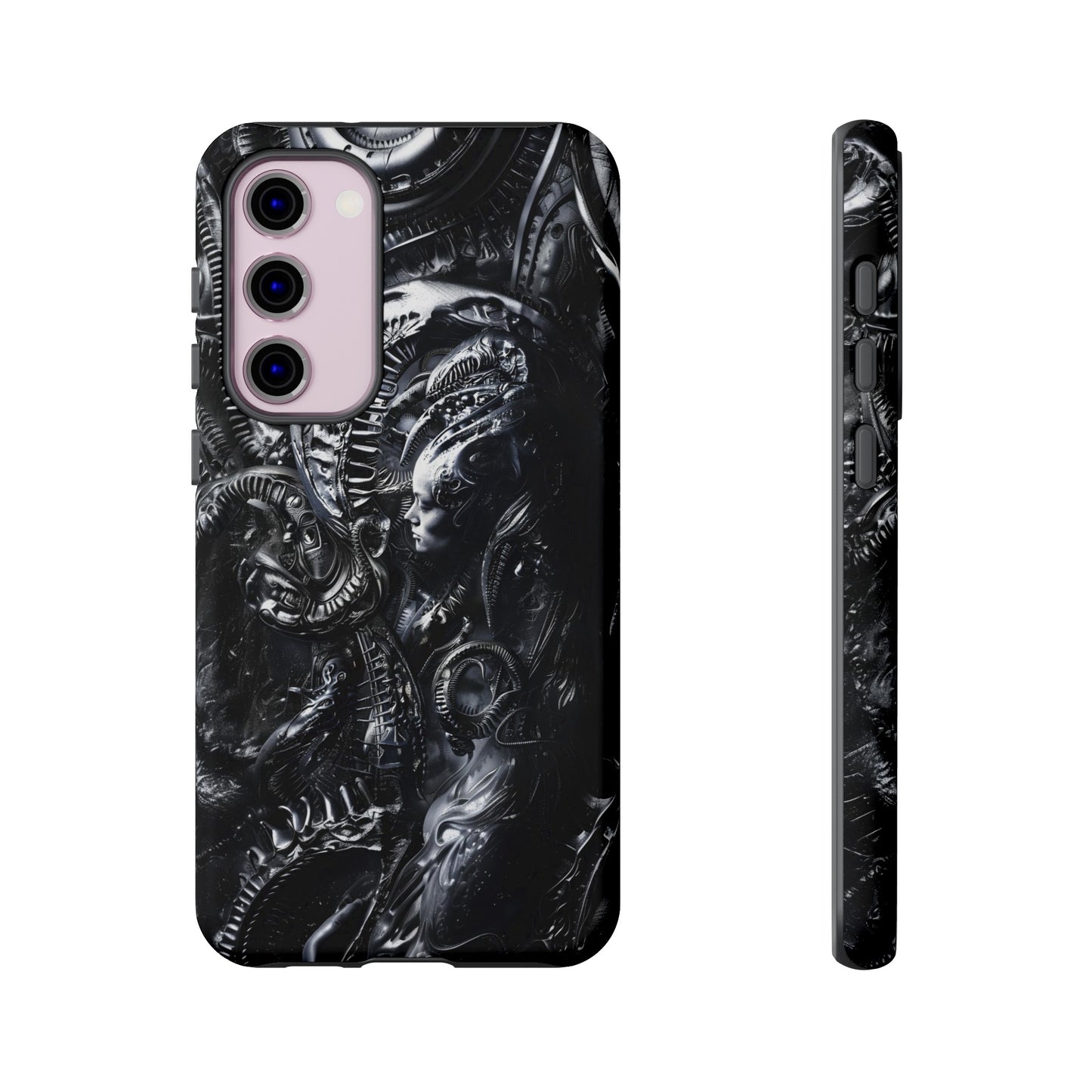 Biomechanical Transhumanism Phone Case – Alien Horror Design for iPhone and Samsung Galaxy Devices